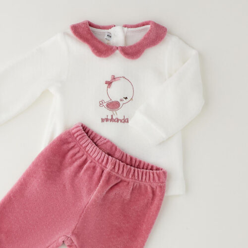 Tutina due pezzi in ciniglia pulcino pink